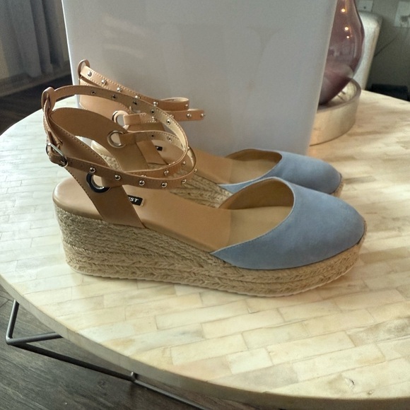 Blue and Tan Suede Espadrille Flats - Picture 3 of 7